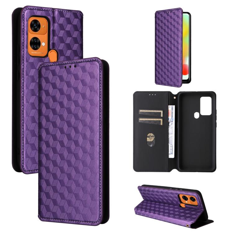 For Oukitel C33 Cubic Grid Texture Flip Leather Phone Case