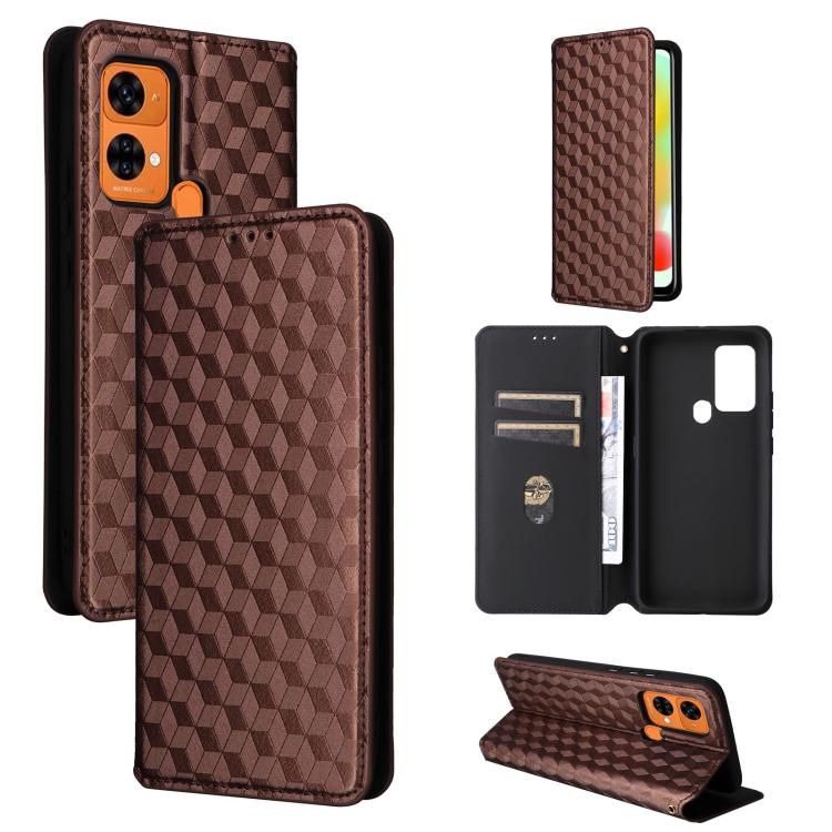 For Oukitel C33 Cubic Grid Texture Flip Leather Phone Case