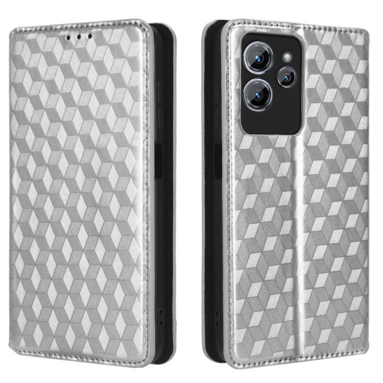 For Oukitel C32 Cubic Grid Texture Flip Leather Phone Case