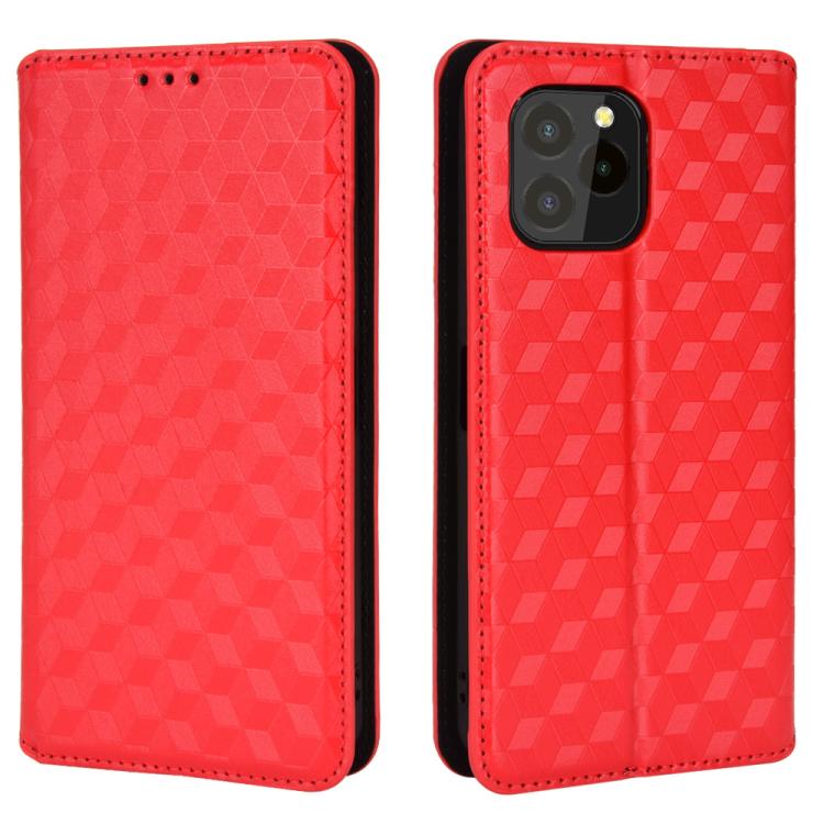 For Oukitel C21 Pro Cubic Grid Texture Flip Leather Phone Case