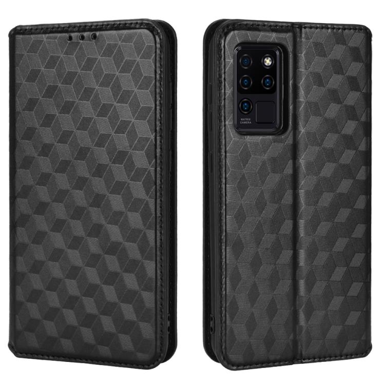 For Oukitel C21 Cubic Grid Texture Flip Leather Phone Case