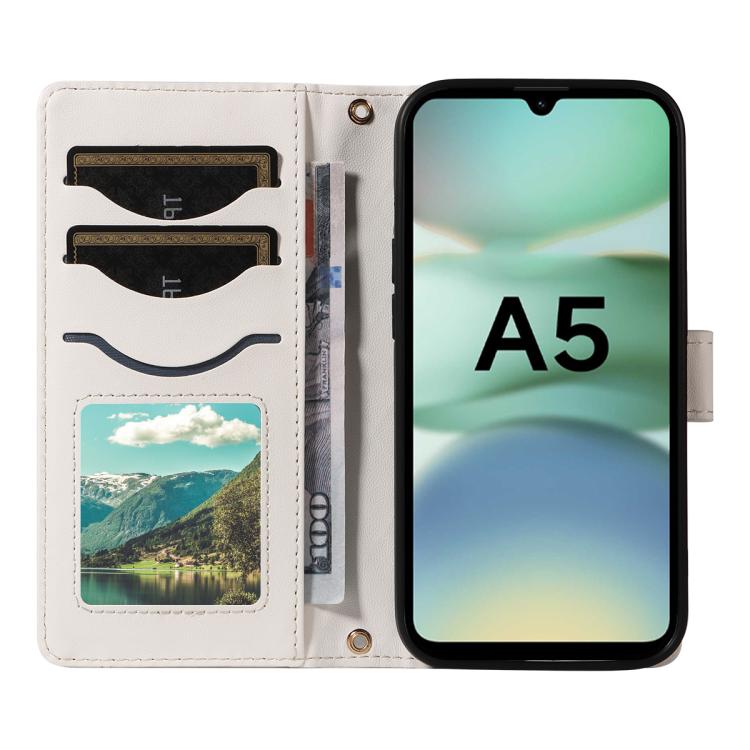 For Redmi A5 4G 173.3mm Three Card Slot Diamond Grid Leather Phone Case with Long / Short Straps