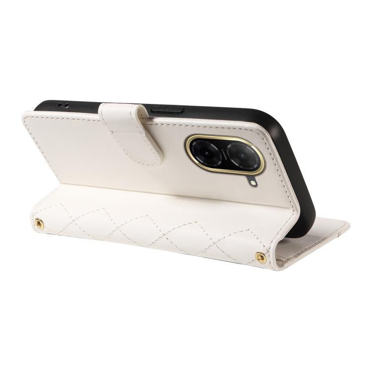 For Redmi A5 4G 173.3mm Three Card Slot Diamond Grid Leather Phone Case with Long / Short Straps