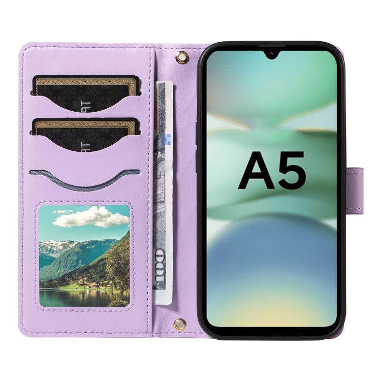 For Redmi A5 4G 173.3mm Three Card Slot Diamond Grid Leather Phone Case with Long / Short Straps