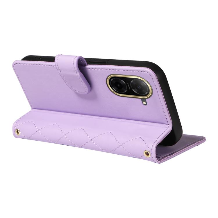 For Redmi A5 4G 173.3mm Three Card Slot Diamond Grid Leather Phone Case with Long / Short Straps