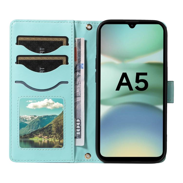 For Redmi A5 4G 173.3mm Three Card Slot Diamond Grid Leather Phone Case with Long / Short Straps