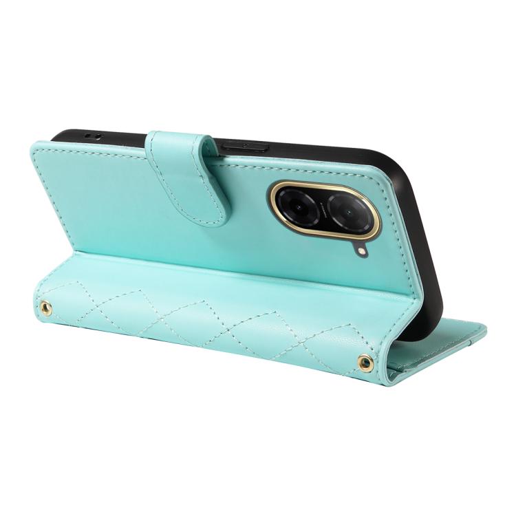 For Redmi A5 4G 173.3mm Three Card Slot Diamond Grid Leather Phone Case with Long / Short Straps