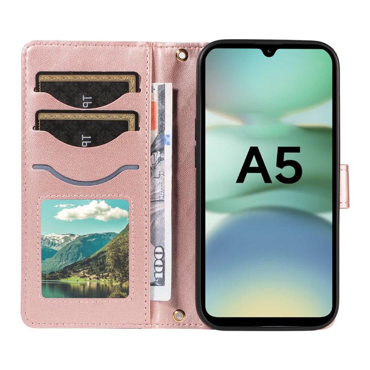For Redmi A5 4G 173.3mm Three Card Slot Diamond Grid Leather Phone Case with Long / Short Straps