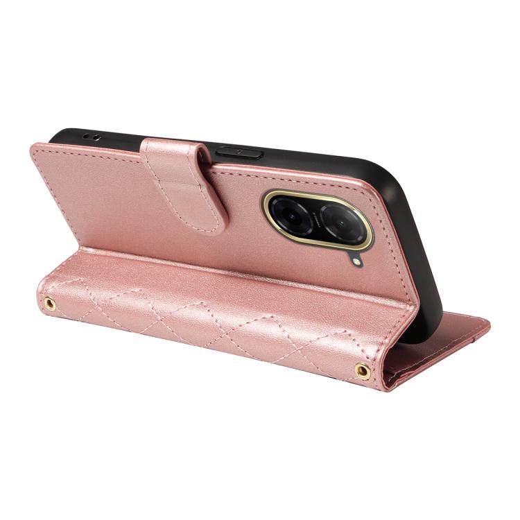 For Redmi A5 4G 173.3mm Three Card Slot Diamond Grid Leather Phone Case with Long / Short Straps