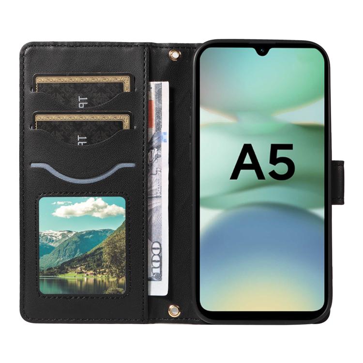 For Redmi A5 4G 173.3mm Three Card Slot Diamond Grid Leather Phone Case with Long / Short Straps
