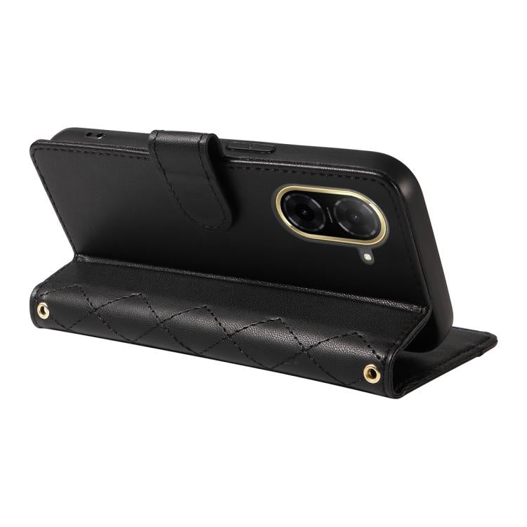 For Redmi A5 4G 173.3mm Three Card Slot Diamond Grid Leather Phone Case with Long / Short Straps