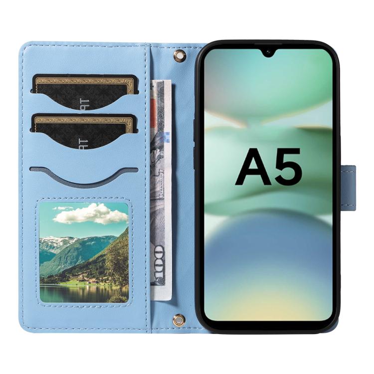 For Redmi A5 4G 173.3mm Three Card Slot Diamond Grid Leather Phone Case with Long / Short Straps