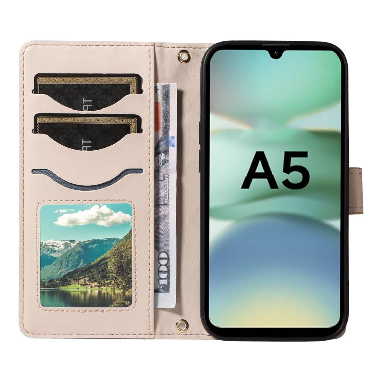 For Redmi A5 4G 173.3mm Three Card Slot Diamond Grid Leather Phone Case with Long / Short Straps