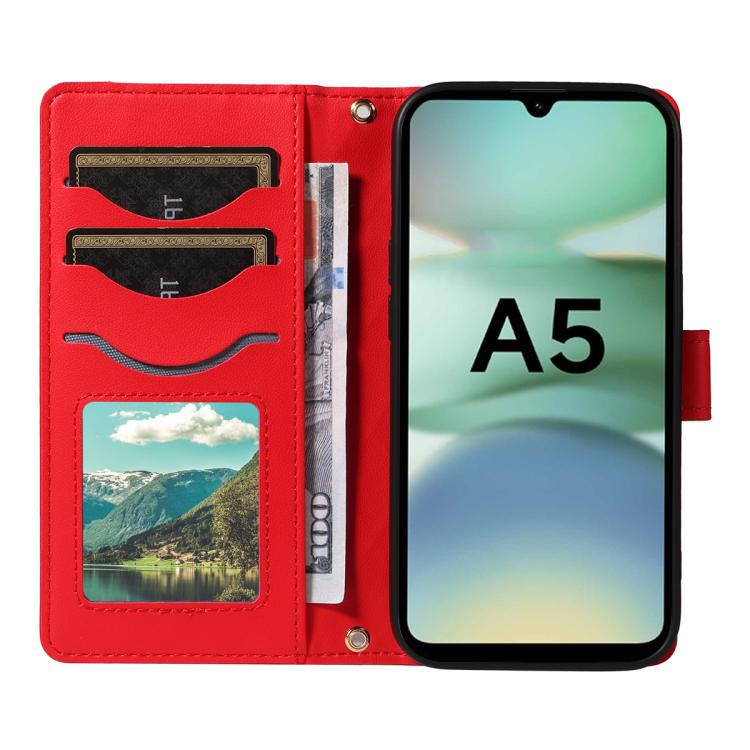 For Redmi A5 4G 173.3mm Three Card Slot Diamond Grid Leather Phone Case with Long / Short Straps