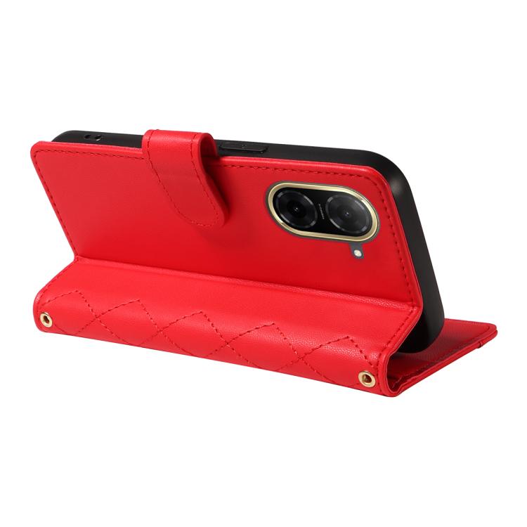 For Redmi A5 4G 173.3mm Three Card Slot Diamond Grid Leather Phone Case with Long / Short Straps