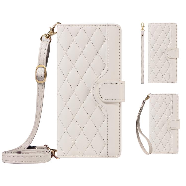 For Redmi Note 14S 4G / Note 13 Pro 4G Three Card Slot Diamond Grid Leather Phone Case with Long / Short Straps