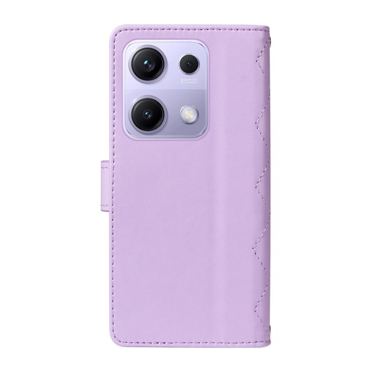 For Redmi Note 14S 4G / Note 13 Pro 4G Three Card Slot Diamond Grid Leather Phone Case with Long / Short Straps