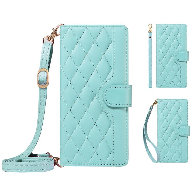 For Redmi Note 14S 4G / Note 13 Pro 4G Three Card Slot Diamond Grid Leather Phone Case with Long / Short Straps