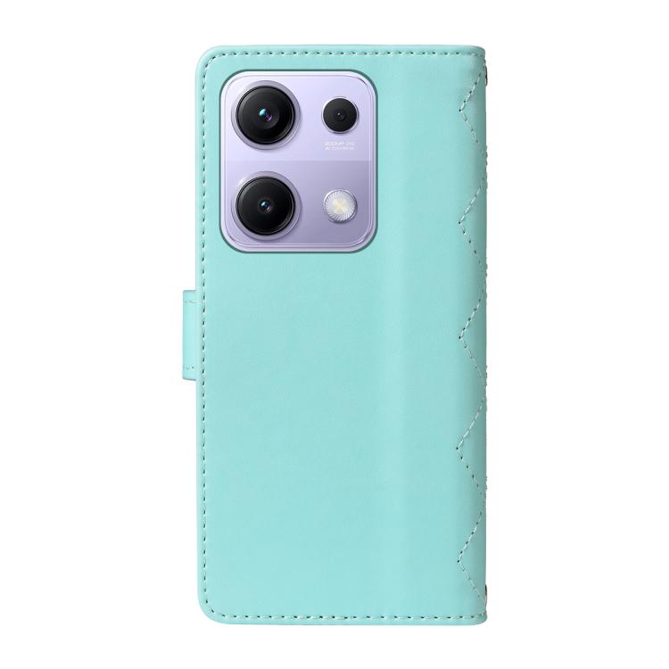 For Redmi Note 14S 4G / Note 13 Pro 4G Three Card Slot Diamond Grid Leather Phone Case with Long / Short Straps