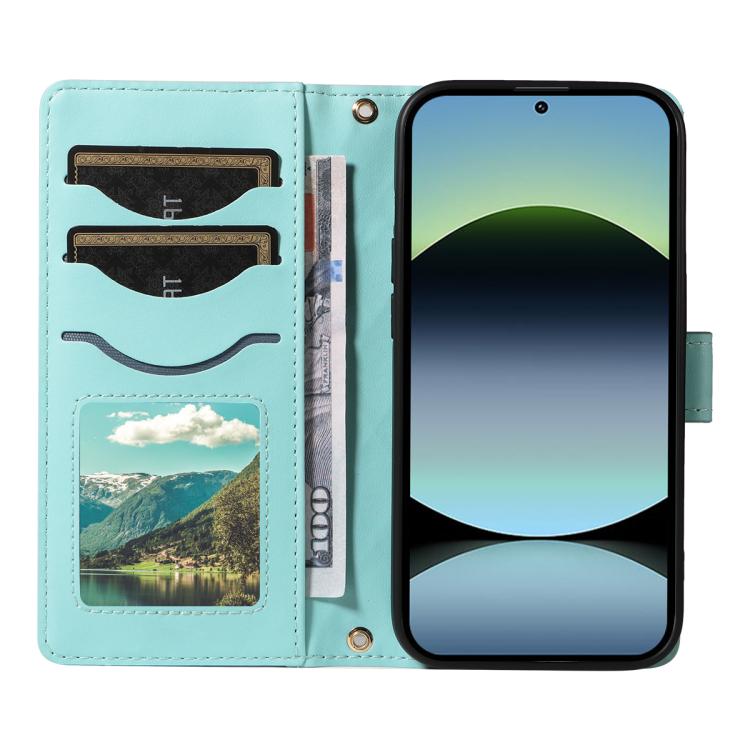 For Redmi Note 14S 4G / Note 13 Pro 4G Three Card Slot Diamond Grid Leather Phone Case with Long / Short Straps