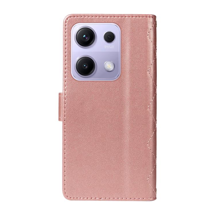 For Redmi Note 14S 4G / Note 13 Pro 4G Three Card Slot Diamond Grid Leather Phone Case with Long / Short Straps