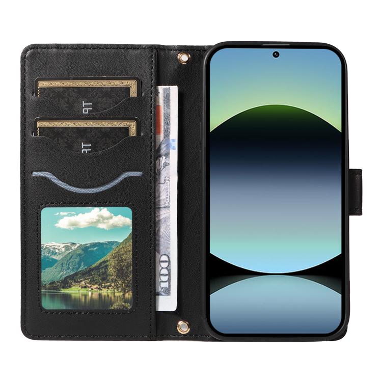 For Redmi Note 14S 4G / Note 13 Pro 4G Three Card Slot Diamond Grid Leather Phone Case with Long / Short Straps