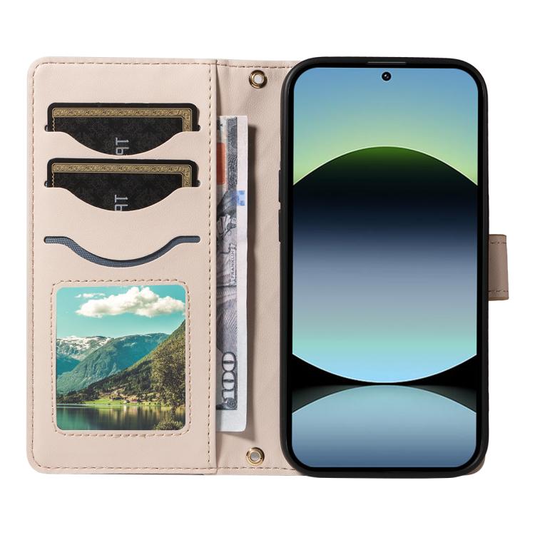 For Redmi Note 14S 4G / Note 13 Pro 4G Three Card Slot Diamond Grid Leather Phone Case with Long / Short Straps