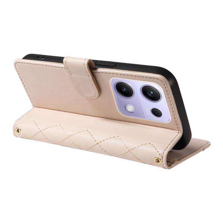 For Redmi Note 14S 4G / Note 13 Pro 4G Three Card Slot Diamond Grid Leather Phone Case with Long / Short Straps