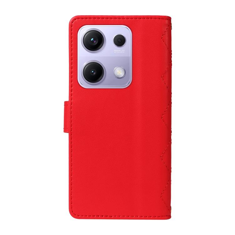 For Redmi Note 14S 4G / Note 13 Pro 4G Three Card Slot Diamond Grid Leather Phone Case with Long / Short Straps