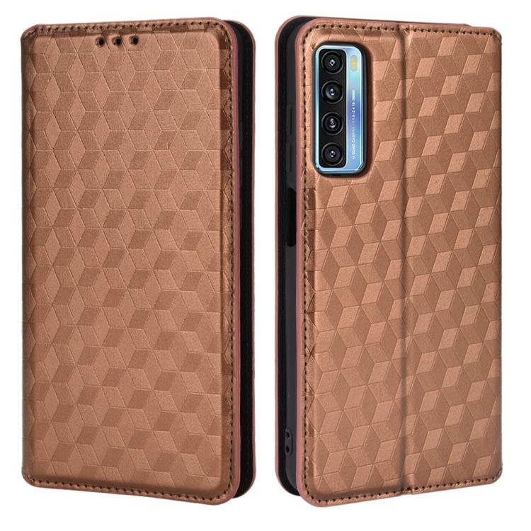 For TCL 20 5G / 20S / 20L / 20L+ Cubic Grid Texture Flip Leather Phone Case