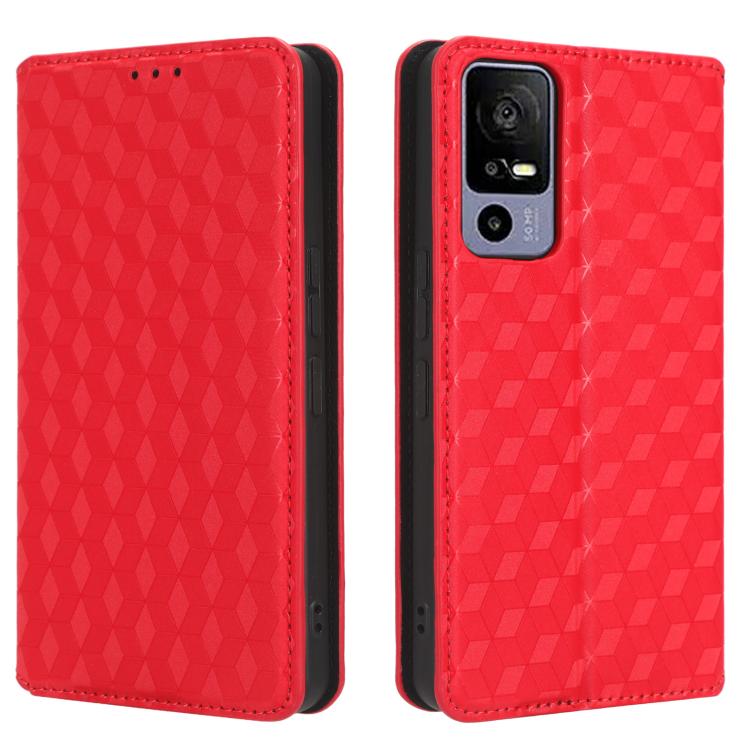 For TCL 40 R 5G Cubic Grid Texture Flip Leather Phone Case