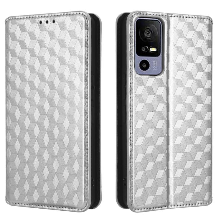 For TCL 40 R 5G Cubic Grid Texture Flip Leather Phone Case