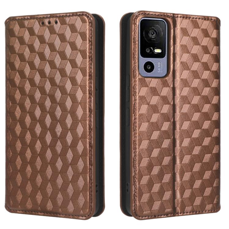 For TCL 40 R 5G Cubic Grid Texture Flip Leather Phone Case