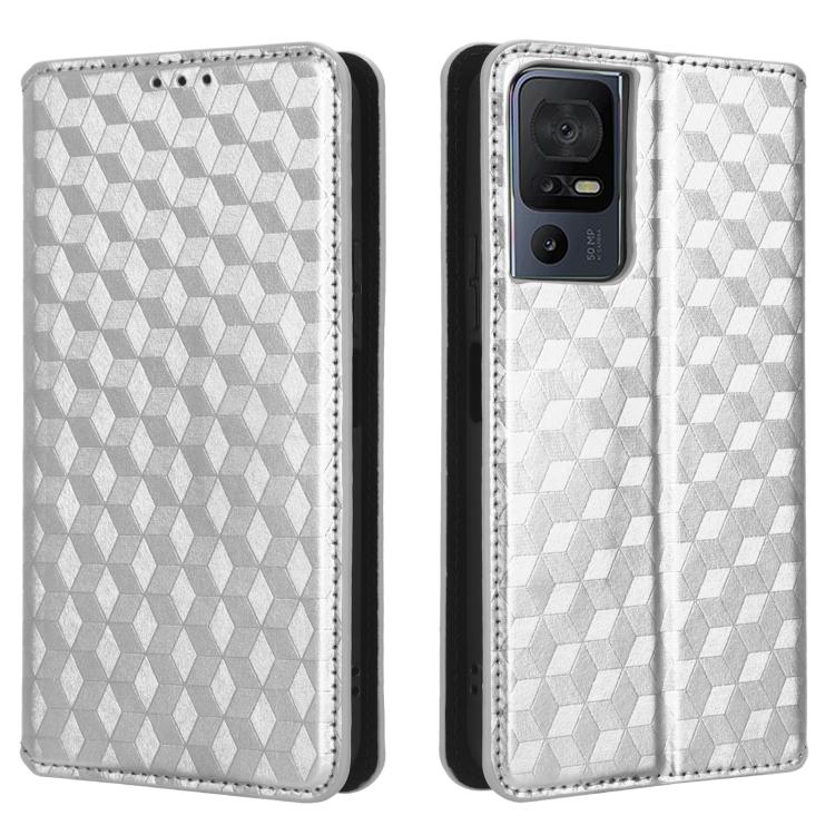 For TCL 40 SE Cubic Grid Texture Flip Leather Phone Case