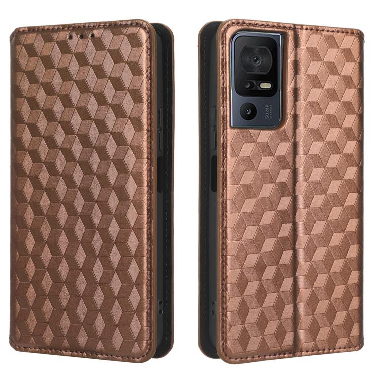 For TCL 40 SE Cubic Grid Texture Flip Leather Phone Case