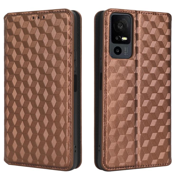 For TCL 40 XL Cubic Grid Texture Flip Leather Phone Case