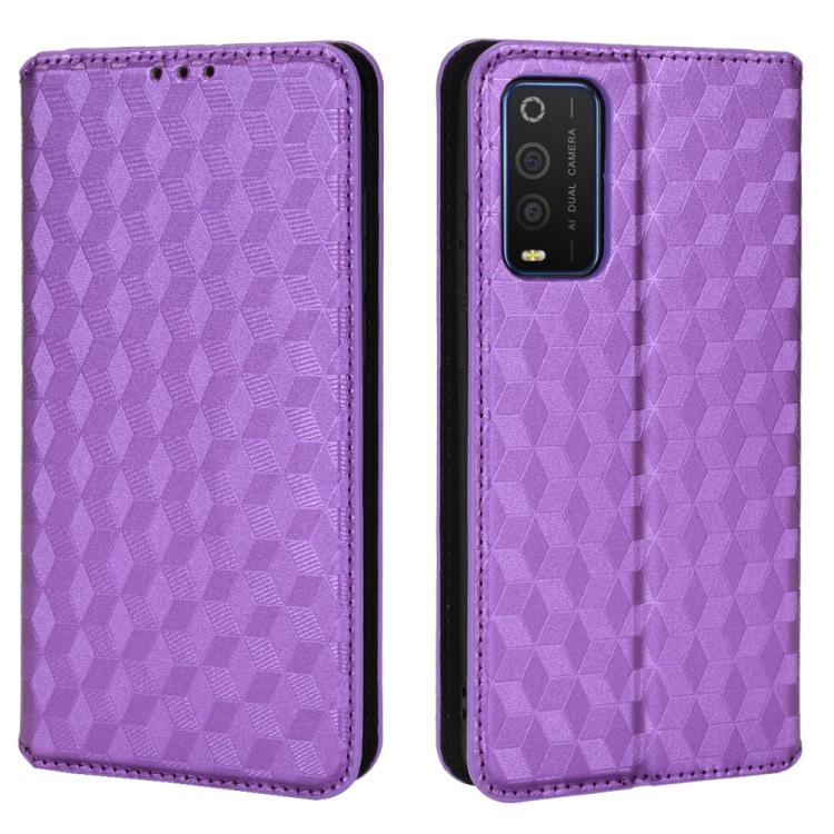 For TCL 205 Cubic Grid Texture Flip Leather Phone Case