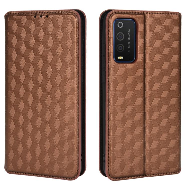 For TCL 205 Cubic Grid Texture Flip Leather Phone Case