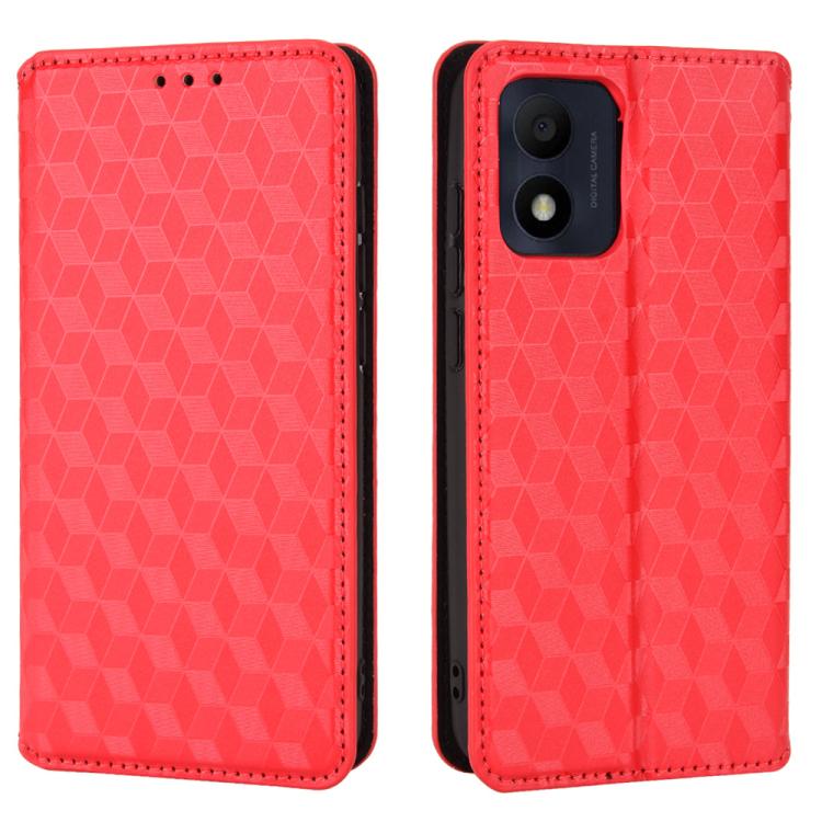 For TCL 303 Cubic Grid Texture Flip Leather Phone Case