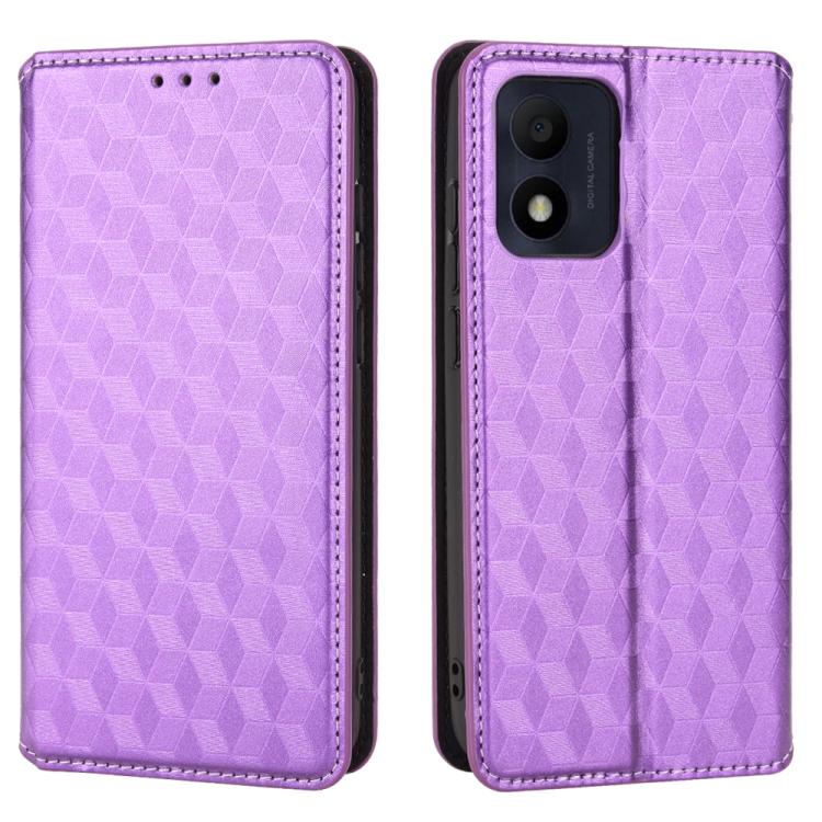 For TCL 303 Cubic Grid Texture Flip Leather Phone Case