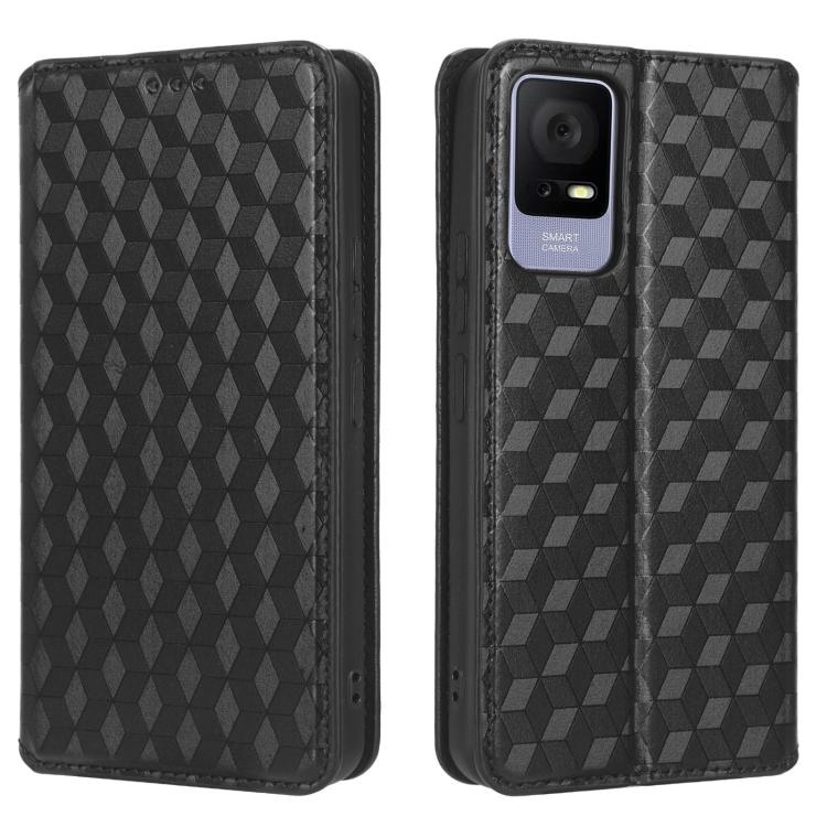 For TCL 405 / TCL 406 Cubic Grid Texture Flip Leather Phone Case