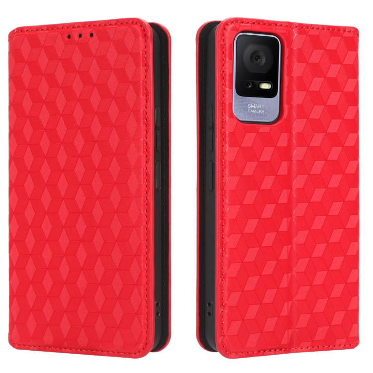 For TCL 405 / TCL 406 Cubic Grid Texture Flip Leather Phone Case