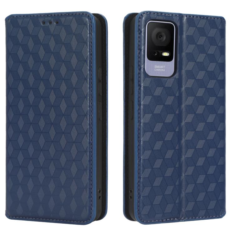 For TCL 405 / TCL 406 Cubic Grid Texture Flip Leather Phone Case
