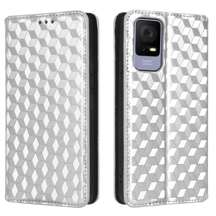 For TCL 405 / TCL 406 Cubic Grid Texture Flip Leather Phone Case