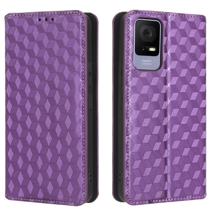 For TCL 405 / TCL 406 Cubic Grid Texture Flip Leather Phone Case