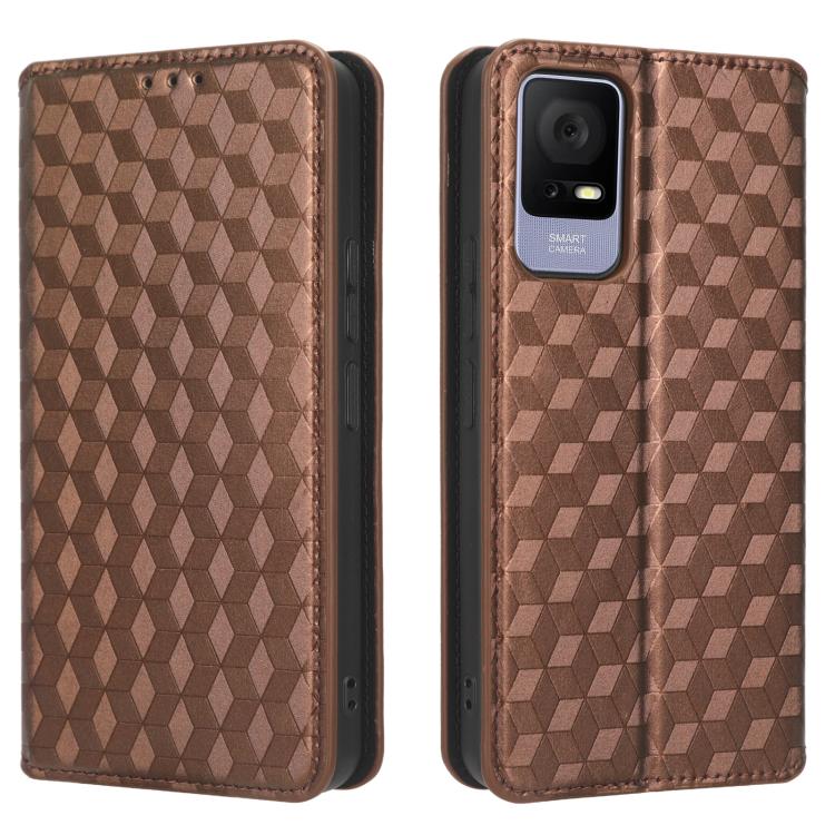 For TCL 405 / TCL 406 Cubic Grid Texture Flip Leather Phone Case