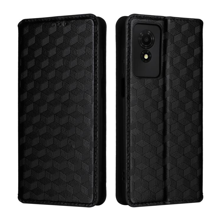 For TCL 501 Cubic Grid Texture Flip Leather Phone Case