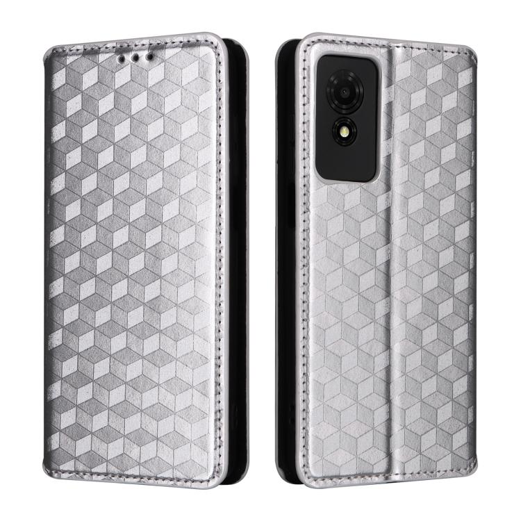 For TCL 501 Cubic Grid Texture Flip Leather Phone Case
