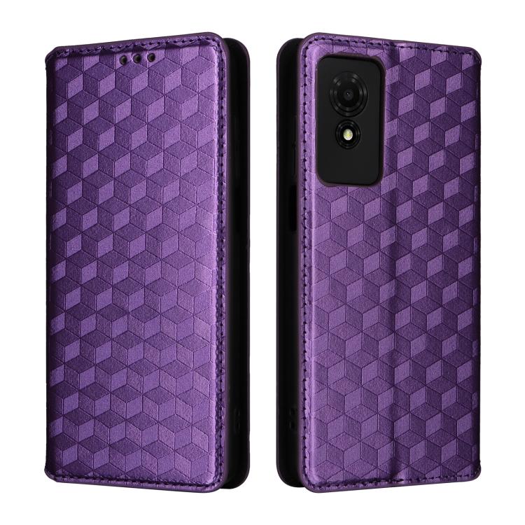 For TCL 501 Cubic Grid Texture Flip Leather Phone Case