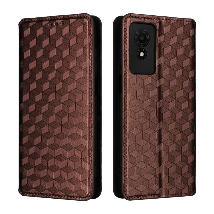 For TCL 501 Cubic Grid Texture Flip Leather Phone Case